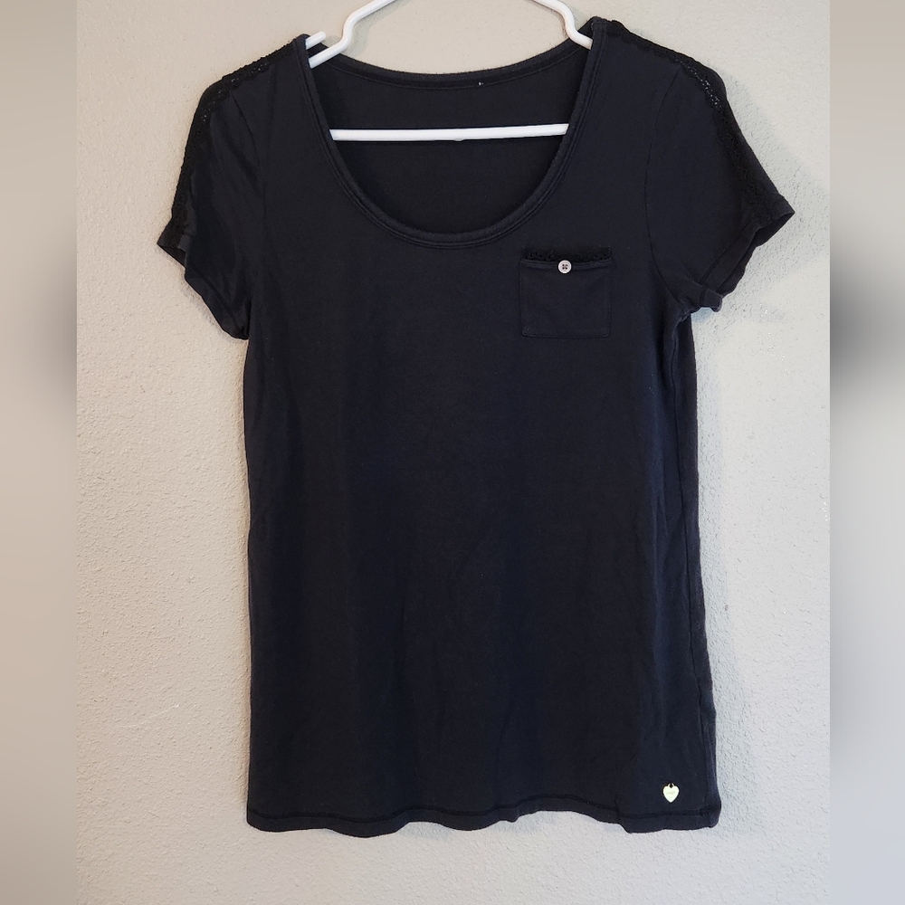 Juicy Couture Black Scoop Neck Pocket T Shirt Size M
